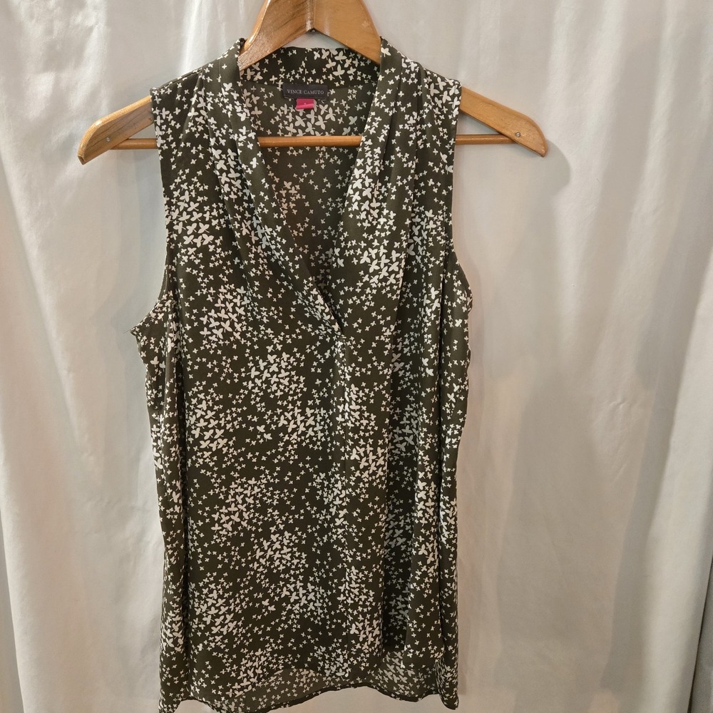 Womens Small Vince Camuto Olive Green &‎ Cream Floral Sleeveless Top